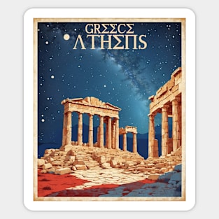 Athens Greece Starry Night Tourism Vintage Travel Poster Sticker